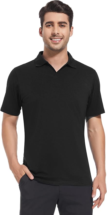 Men's Breathable Cotton V-Neck Performance Polo Active Tee