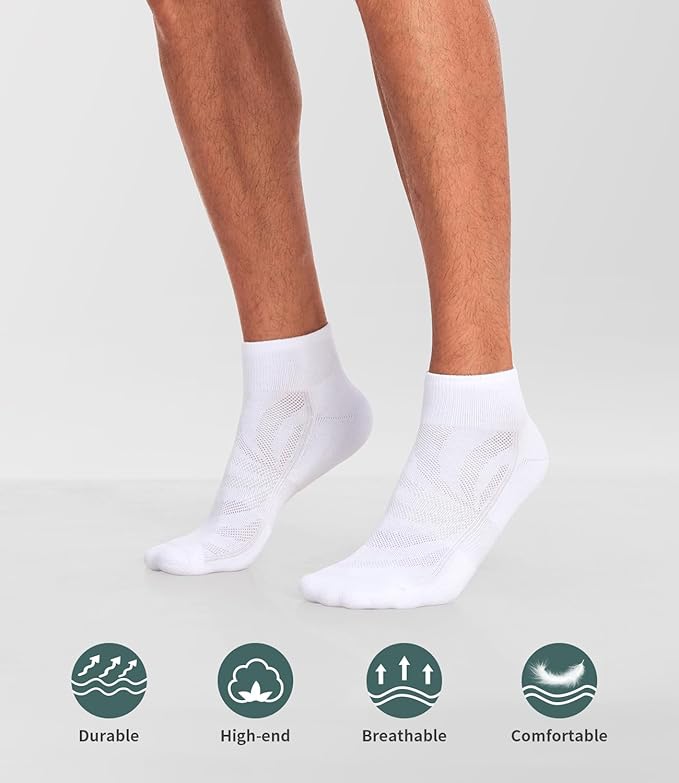 Lapulas 6 Pack Men's Ankle Socks with Cushion, Cotton Quarter Socks for Sport Training Running