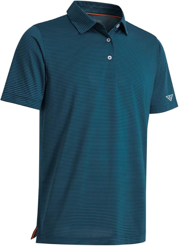 Men's striped jersey polo shirt with 4-way stretch performance fabric