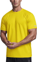 Men wearing a quick-dry moisture-wicking athletic short sleeve gym t-shirt in a relaxed fit.
