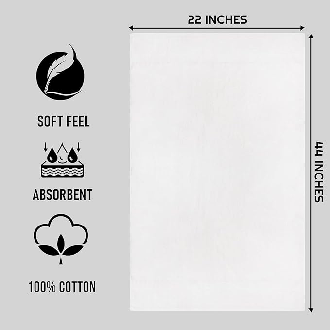 CH White Bath Towels Bulk - 22 x 44 Inches, 100% Cotton Economy Light Weight Towels for Commercial Use - Quick Dry, Ultra-Soft, and Absorbent Bulk Towels (6 Pack)