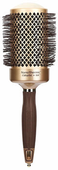 Olivia Garden NanoThermic 2 3/4 inch round ceramic hair styling brush with metallic gold barrel and dark brown handle