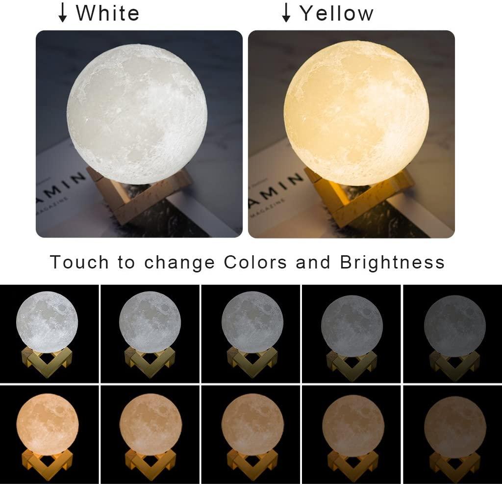 3D Printed LED Moon Lamp, Touch Control Lunar Night Light