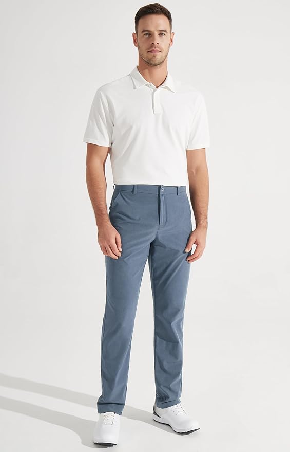 Libin Mens Golf Pants Stretch Work Dress Pants 30"/32"/34" Quick Dry Lightweight Casual Comfy Trousers with Pockets