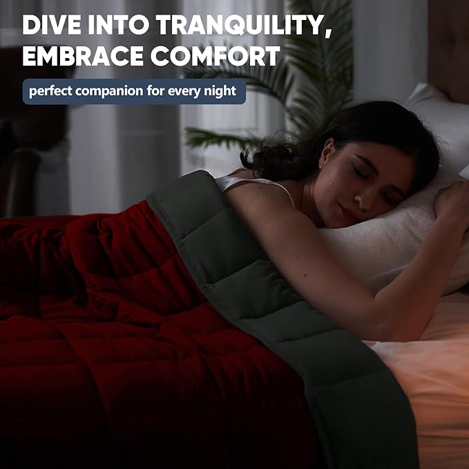 yescool Weighted Blanket for Adults (20 lbs, 88” x 104”, Red Grey) Cooling Heavy Blanket for Sleeping Perfect for 190-210 lbs, Queen Size Breathable Blanket with Premium Glass Bead, Machine Washable