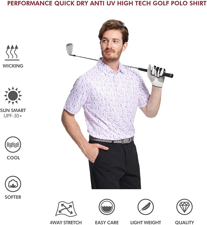 Men's Performance Striped Golf Polo Short Sleeve Moisture Wicking