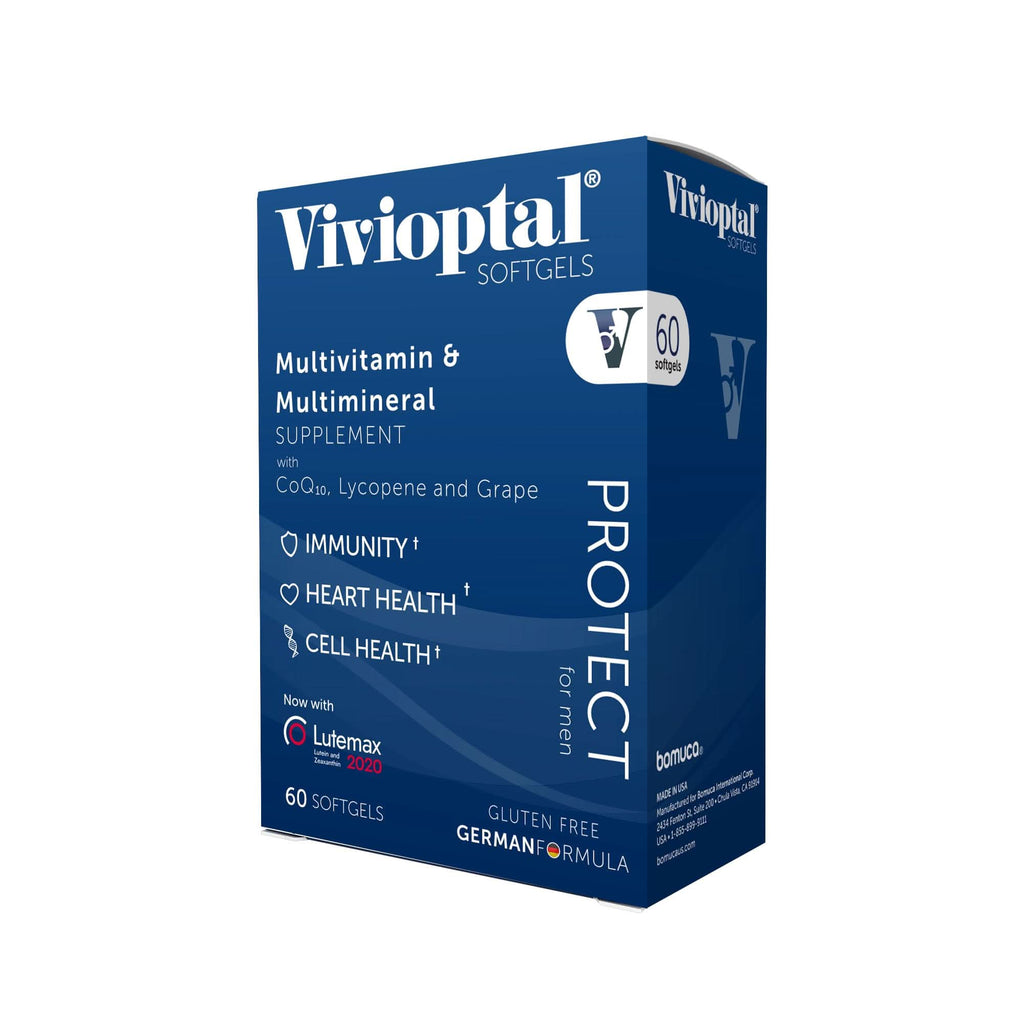 Vivioptal Men 60 Capsule bottle featuring German formula ingredients for male vitality