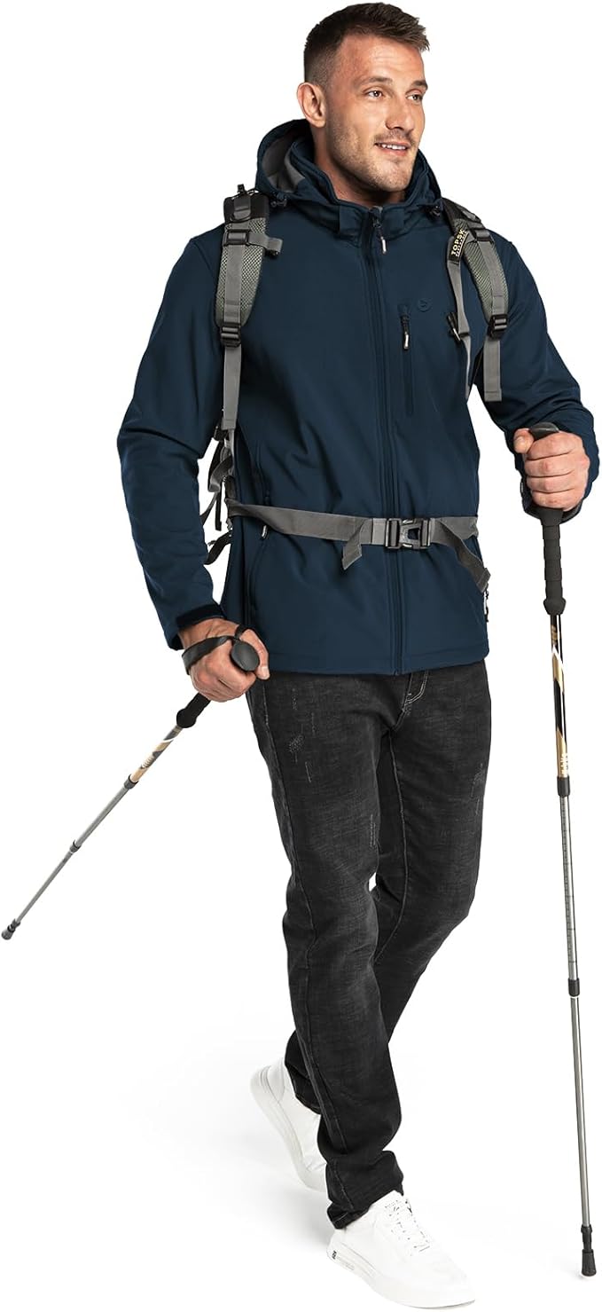 Outdoor Ventures Men's Lightweight Softshell Jacket Fleece Lined Hooded Water Resistant Winter Hiking Windbreaker Jackets