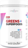 Livingood Daily Greens & Superfood Powder, Super Greens for Gut Health, Green Juice Powder with Spirulina, Chlorella, and Digestive Enzymes, Probiotics for Digestive Support, Berry, 30 Servings