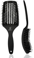 Large black INATEKPRO curved vented boar bristle detangler brush
