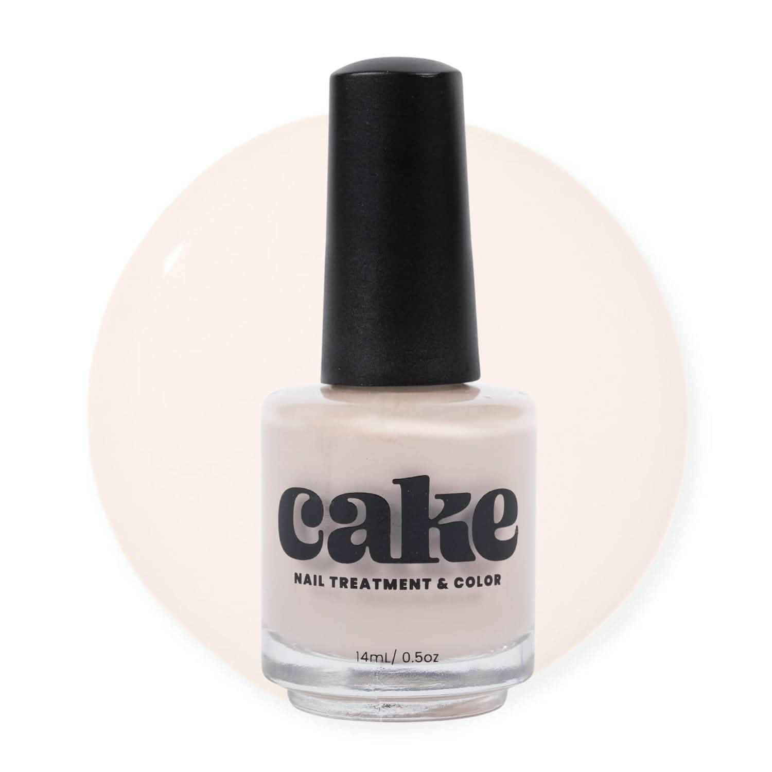 CAKE Nail Strengthening Polish in See You Latte, a warm creamy off-white shade in a 0.5 fl oz bottle.
