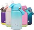 Insulated Water Bottle with Straw Lid,12 oz Stainless Steel Vacuum Metal Bottle with Silicone Handle,Sea Salt