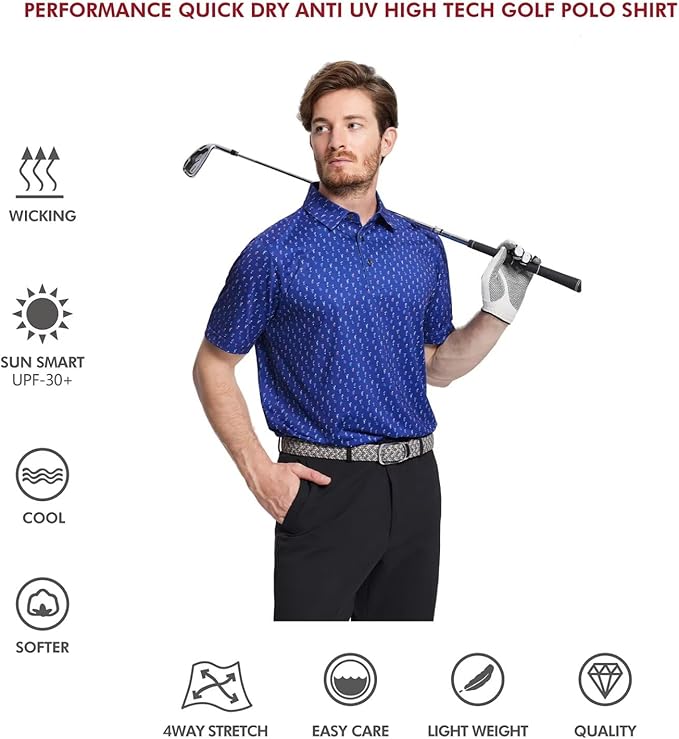 Men's Striped Performance Golf Polo Short Sleeve Moisture Wicking