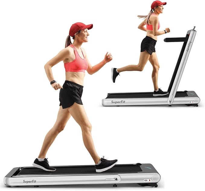 GYMAX Walking Pad, 4.75HP Under Desk Treadmill with LED Touch Screen, App Control, Built-in Speaker & Handle, 2 in 1 Folding Compact Portable Treadmill for Home Small Space