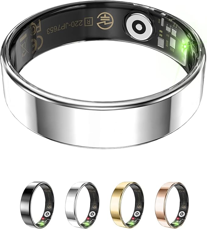 Fitness Tracker, Smart Ring for Women Men, Sleep Tracker Ring with 24/7 Heart Rate Monitor, Fitness Ring with Activity Tracker, Step Counter, Calorie Pedometer, No APP Fee, iOS Android (Silver, 11)