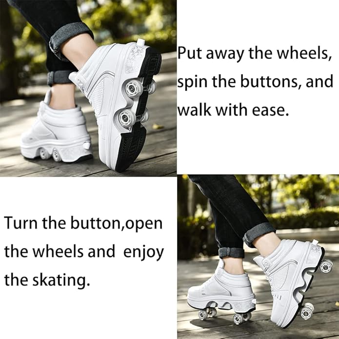 2-in-1 Roller Skates & Sneakers Unisex Retractable Wheels Outdoor Fun & Fitness Kick Roller Shoes