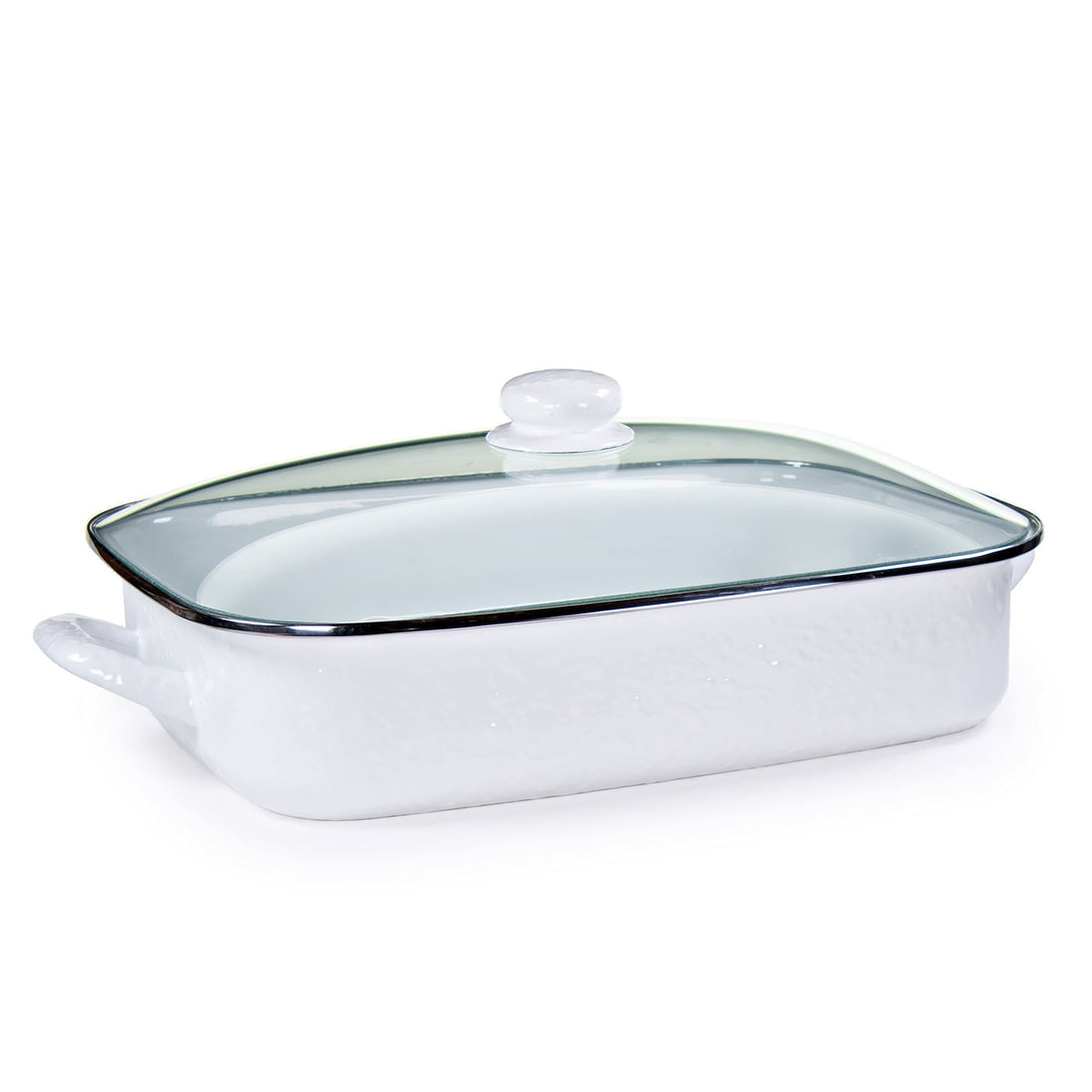 10.5qt Enamelware Roasting Pan with Tempered Glass Lid, Black Swirl