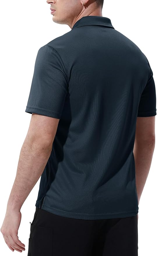 Men's Short Sleeve Quick Dry Polo Shirt with Chest Pocket for Golf