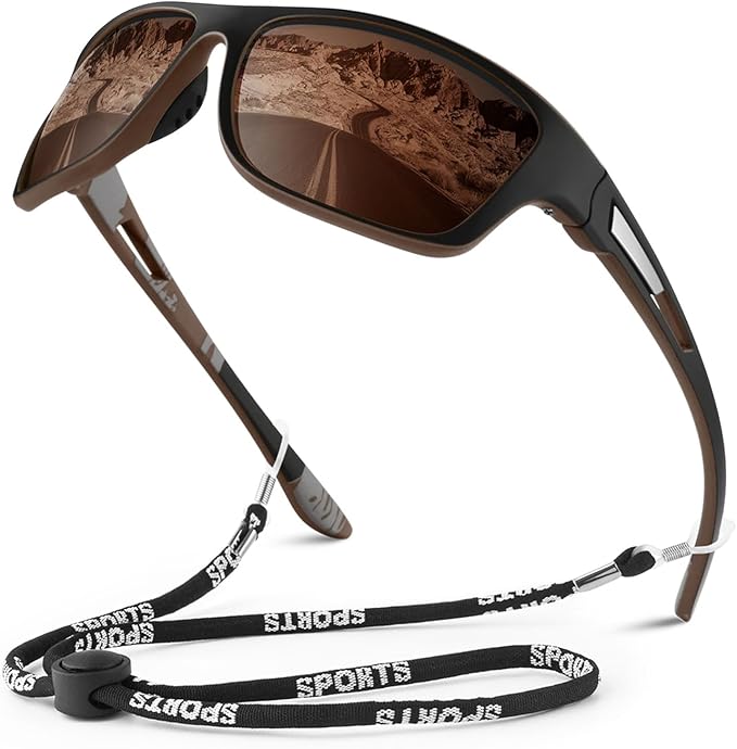 Polarized Sports Sunglasses for Men Women,Fishing Driving Rectangular Goggles UV400 Protection