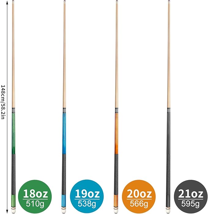 AKLOT Pool Cues,Set of 4 Pool 58" Cue Sticks Canadian Maple Wood Cue Stick for Professional Billiard Players 18 19 20 21 oz