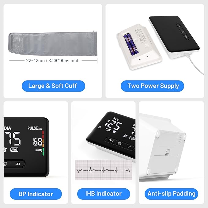 Smart Blood Pressure Monitor for Home Use, Bluetooth Upper Arm BP Machine with Large Cuff 8.66-16.54”, Accurate Digital Monitors 2x199 Readout, 6.89 inch Backlit LED Screen, Work with APP
