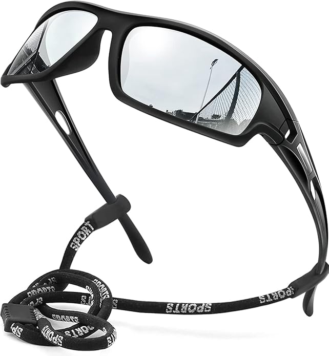 Polarized Sports Sunglasses for Men 100% UV Protection Wrap Around Unbreakable Sun Glasses for Fishing Driving