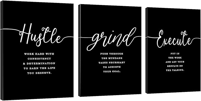 Gift for Boss,Framed Canvas Wall Art Success Quote, Office Wall Art, Black Large Poster, Positive Motivational Set of 3 Prints, Execute Failure Definition, Inspirational Print (F-3pcs,24x36inchx3pcs)