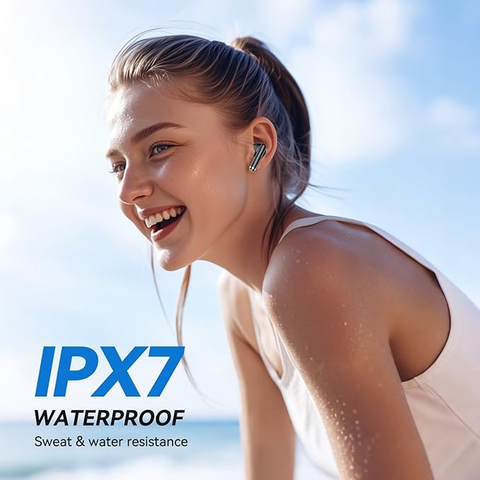 Wireless Earbuds, 2025 Bluetooth 5.4 Bass Stereo Headphones with 4 ENC Mic, 50H Playback Ear Buds with Charging Case LED Display,Sport Earphones IPX7 Waterproof for Phone, Android, Pad, Black