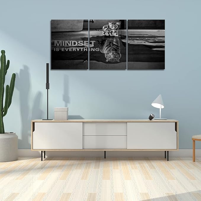 3 Panels Mindset is Everything Motivational Canvas Wall Art Inspirational Entrepreneur Quotes Poster Print Artwork Painting Picture for Framed Home Decoration Living Room office bedroom 72''W x 36''H