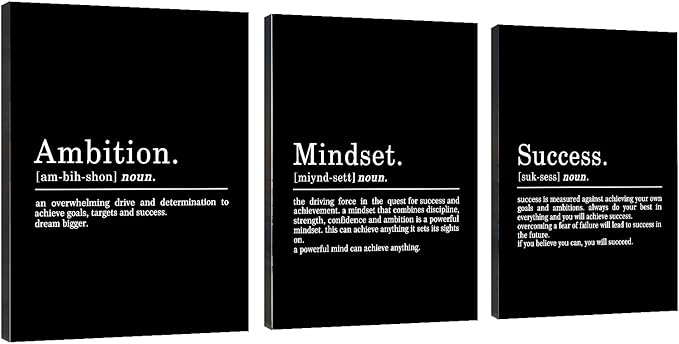 Inspirational Canvas Painting Wall Art -EPHANY ART, Motivational Wall Art Success Framed Entrepreneur Poster Positive Quotes Wall Poster for Home Office Workplace (M-3pcs,16x24inchx3pcs)