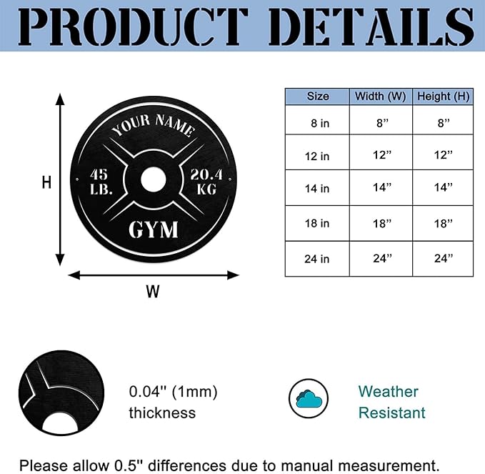 Personalized Home Gym LED Tin Metal Sign Multiple Sizes, Weight Lifting Exercise Workout Room Training Fitness Center Motivational Inspirational Quotes Decor Wall Art Hanging Accessories (06 w/o LED)