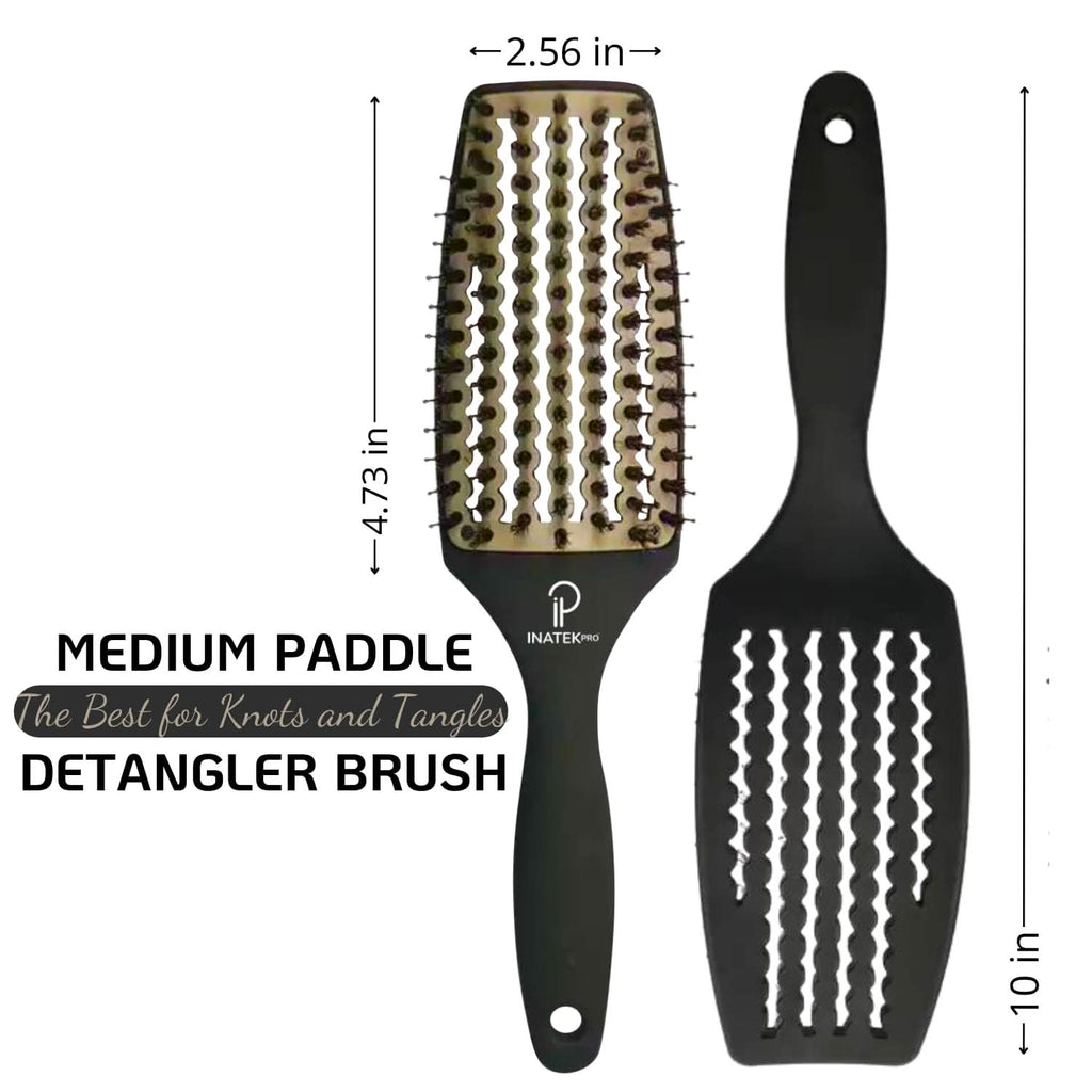 Medium Curved Vented Boar Bristle Detangler Brush in Grey