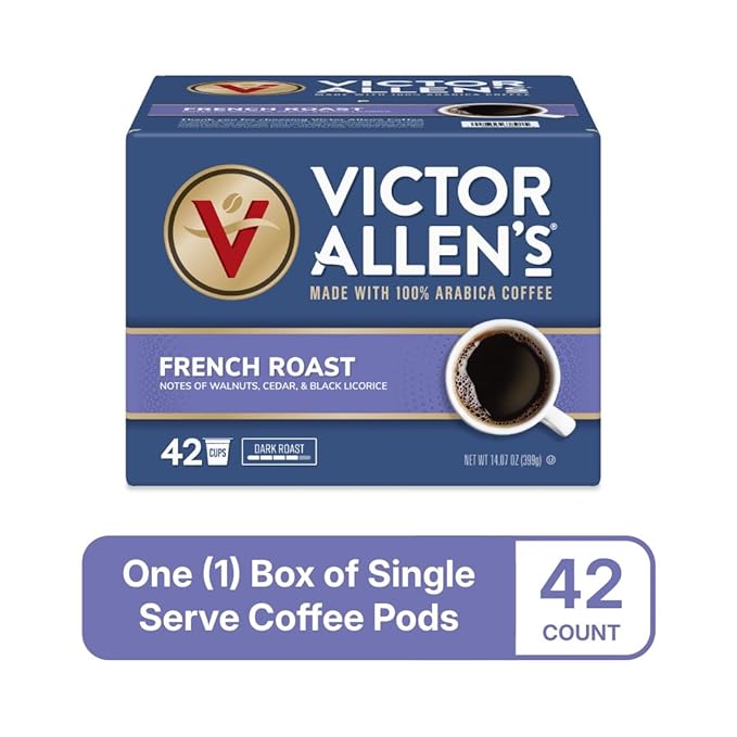 Victor Allen's Coffee French Roast, Dark Roast, 42 Count, Single Serve Coffee Pods for Keurig K-Cup Brewers