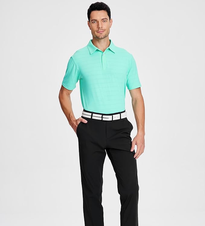 Men's Jacquard Performance Golf Polo Moisture Wicking Short Sleeve