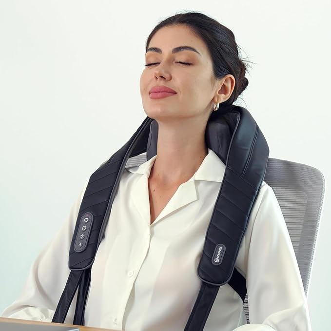 COMFIER Cordless Neck Massager with Heat, 4D Kneading Neck and Shoulder Massager Deep Tissue, Shiatsu Neck Back Massager Pillow, 2 Heating Levels,Gifts for Mom Dad