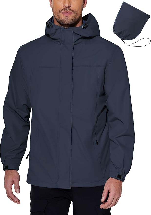 COOFANDY Men's Rain Jacket Waterproof With Hood Lightweight Packable Shell Raincoat Windbreaker For Cycling Golf Travel