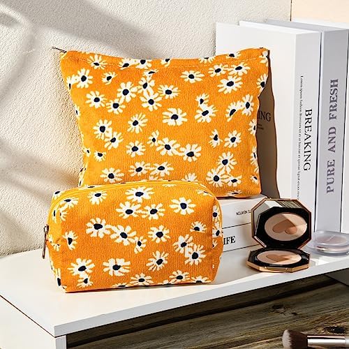 SOIDRAM 2 Pieces Flower Makeup Bag Large Cosmetic Bag Capacity Canvas Mix