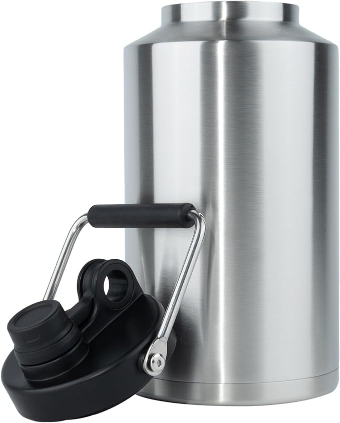 Kerilyn Insulated Gallon Jug with Handle, One Gallon, 128oz Stainless Steel, Large Double Vacuum Water Bottle for Hot & Cold Drinks, Wide Mouth, Sweat Proof, Great for Travel, Camping, Stainless