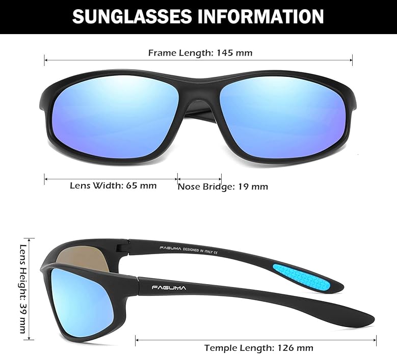 FAGUMA Polarized Sports Sunglasses For Men Cycling Driving Fishing UV400 Protection