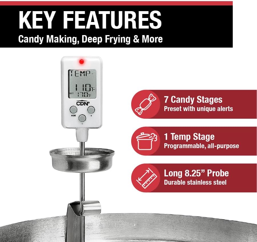 CDN Digital Thermometer Long 8'' Stainless Steel Stem, Adjustable Pot Clip