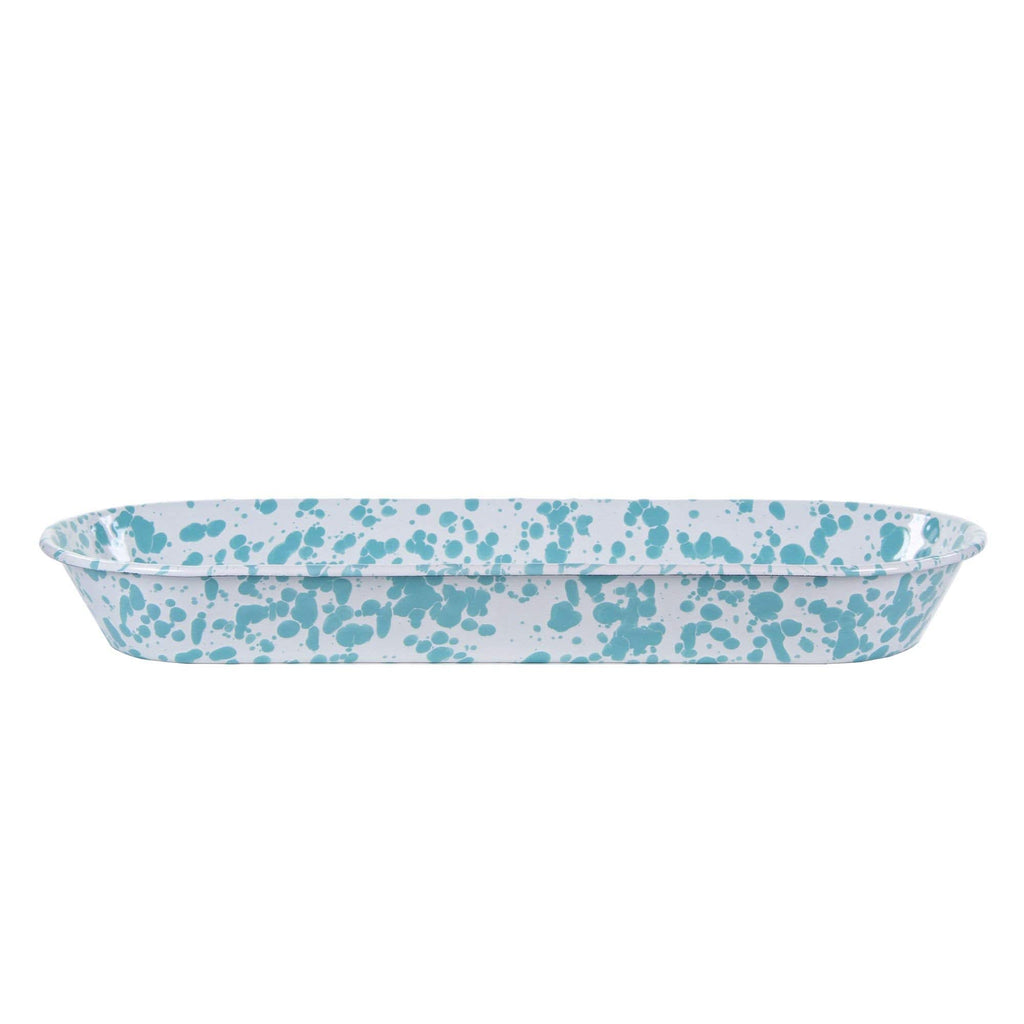 16" Oval Enamelware Serving Basket in Cobalt Blue Spatterware