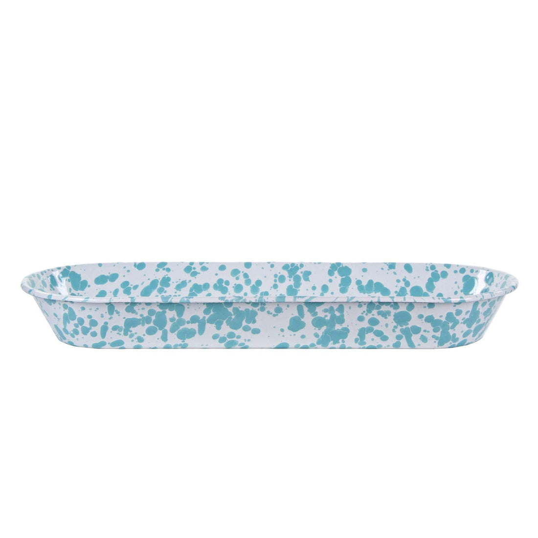 16" Oval Enamelware Serving Basket in Cobalt Blue Spatterware