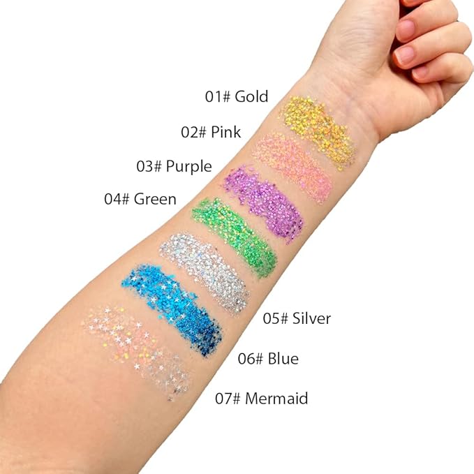 Mysense Blue Body Glitter Stick, Waterproof Face Glitter Makeup, Festival Rave Pride Accessories, Hair Glitter Gel for Kids Women, Sparkling Mermaid Sequin Chunky Glitter Face Paint, 0.56oz