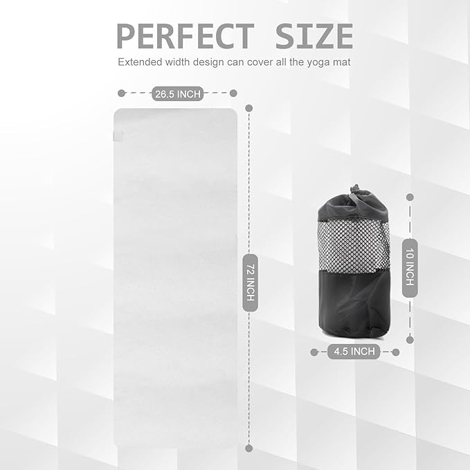 Eunzel Hot Yoga Towel, Super Absorbent Yoga Mat Towel Soft Suede Microfiber Non-Slip Towel for Bikram Pilates and Yoga Mats 72" x 26.5", Light Grey