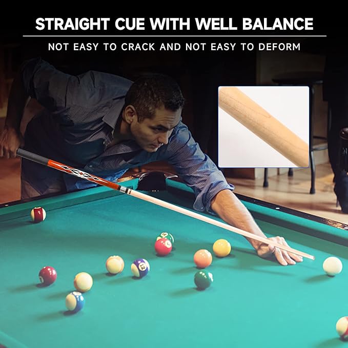 GSE Games & Sports Expert 58" 2-Piece Canadian Maple Hardwood Billiard Pool Cue Sticks for Men/Women, House or Commercial/Bar Use (Several Colors, Weight 18oz, 19oz, 20oz, 21oz Available)