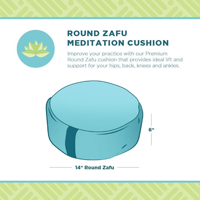 Bean Products Zafu Meditation Pillows for Sitting on Floor, Yoga Cushion, Cotton/Buckwheat Fill Yoga Pillow, Zafu Meditation Cushion, Zen Kneeling Prayer Pad- Made in USA - 14" Round - Aqua
