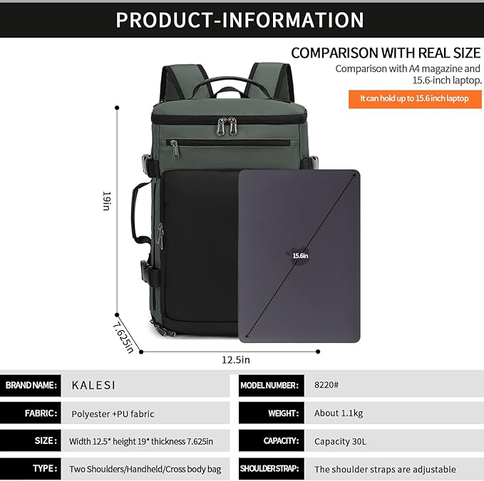 Kalesi Gym Duffle Bag Backpack 4-Way Waterproof with Shoes Compartment for travel Sport Hiking laptop Business-grey