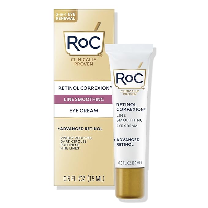 RoC Retinol Correxion Under Eye Cream for Dark Circles & Puffiness, Daily Wrinkle Cream, Anti Aging Line Smoothing Skin Care Treatment for Women and Men, 0.5 oz (Packaging May Vary)