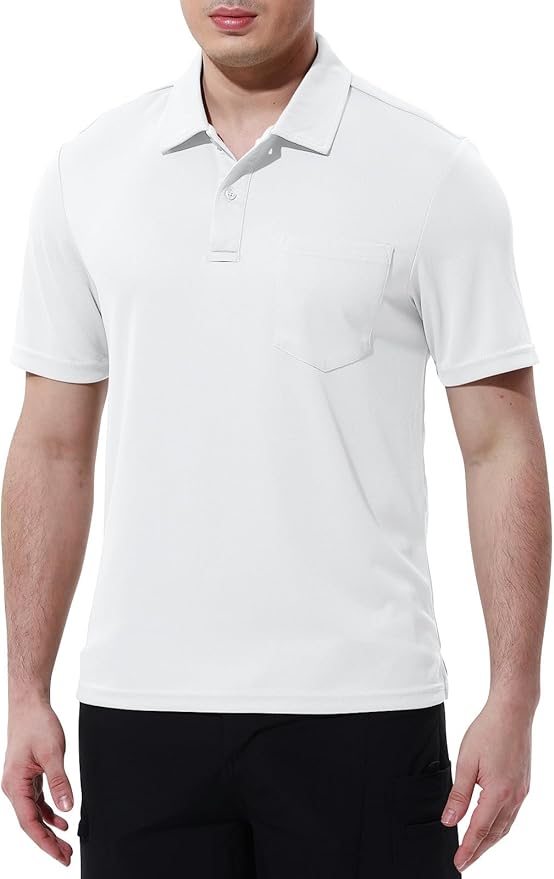 Men's Short Sleeve Quick Dry Polo Shirt with Chest Pocket for Golf