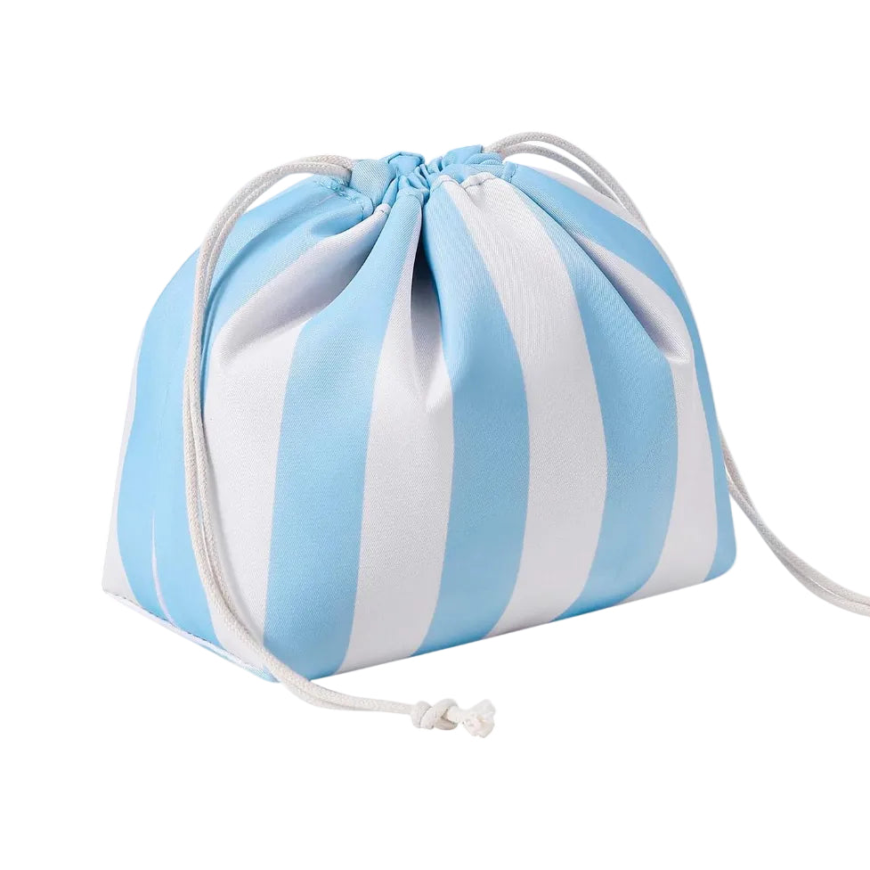 Blue Stripe Drawstring Pouch
